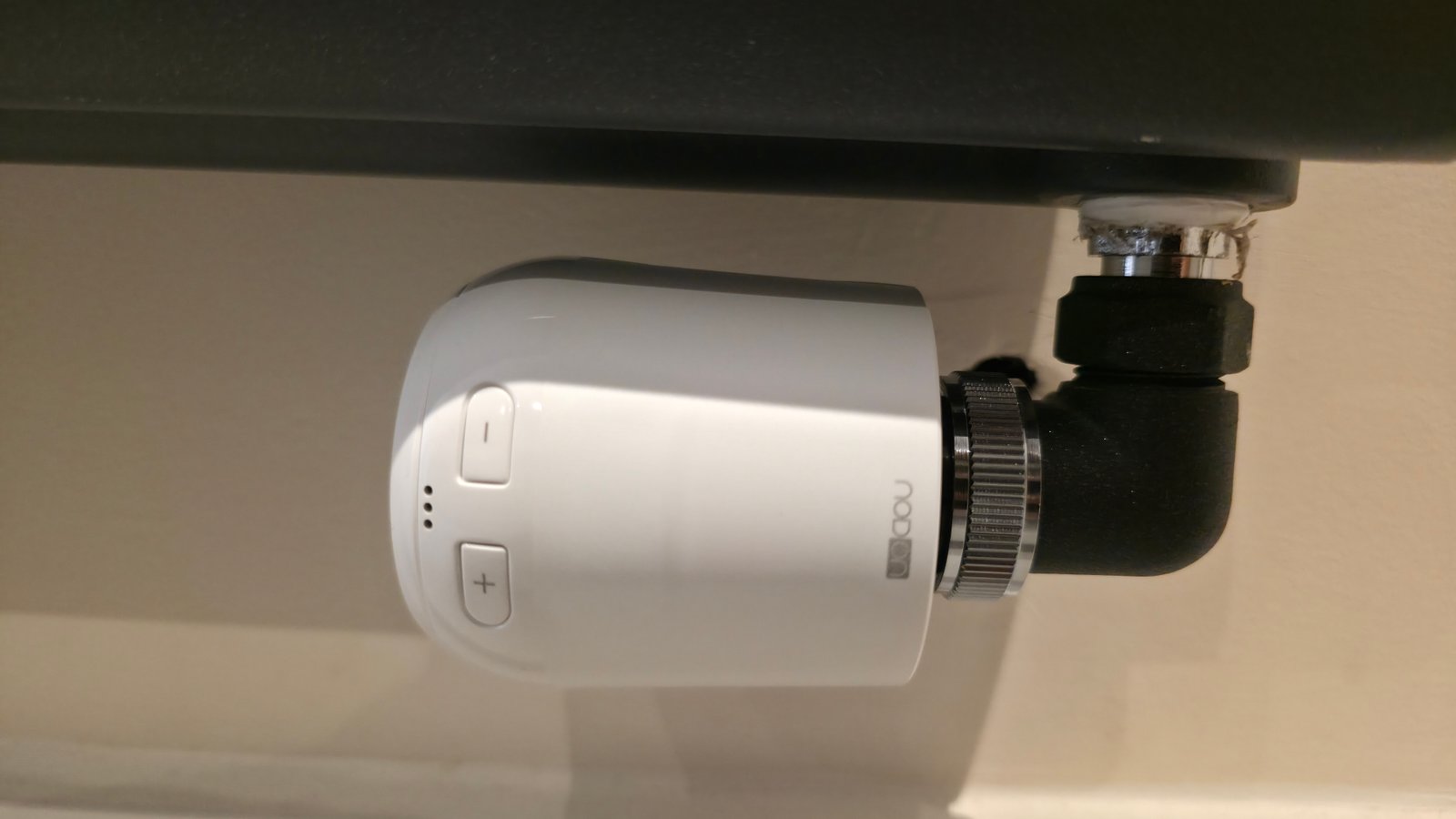 NodOn TRV-4-1-00 Zigbee thermostatic radiator valve installed on a UK radiator