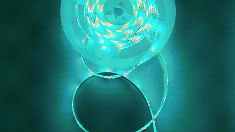Innr FL 250 C LED strip cycling through colours using its built-in colour loop effect