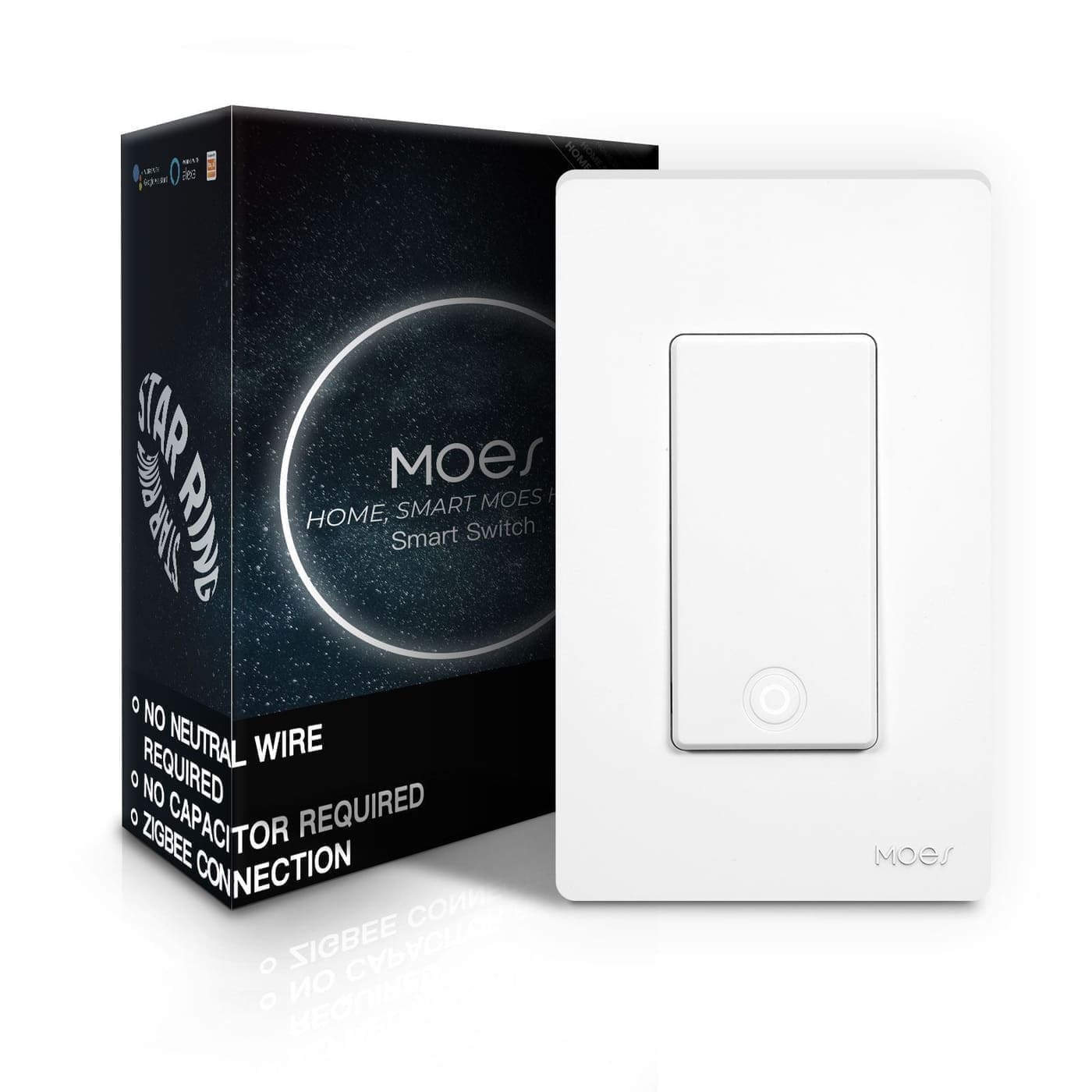 MOES Star Ring Zigbee Wall Switch (1 Gang, No Neutral)