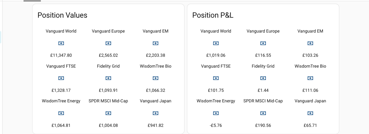 Trading212 positions dashboard — default card style